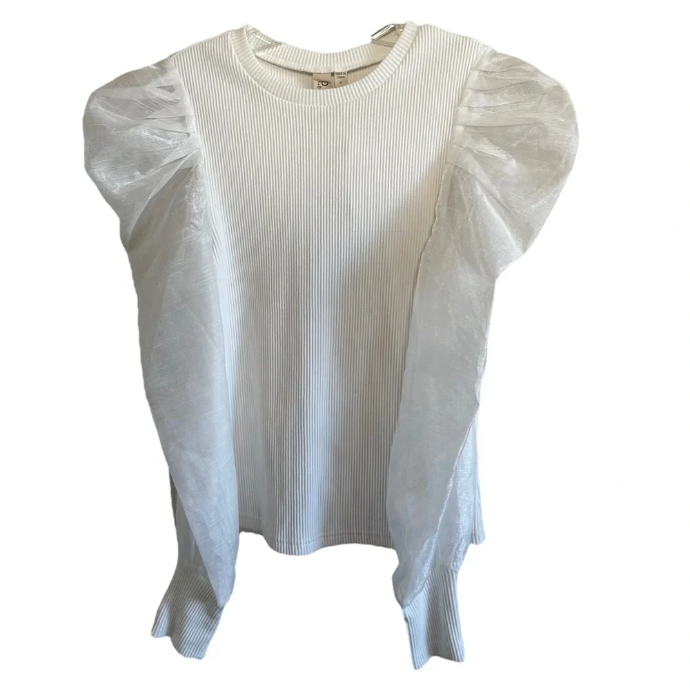 Anthropologie White Sheer Sleeve Top